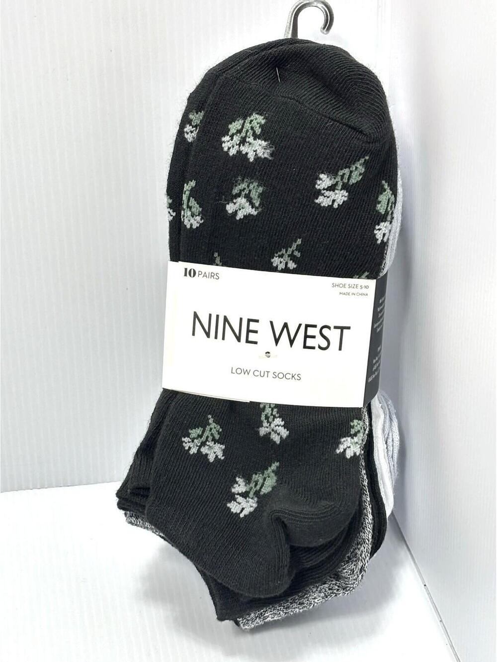 Nine West Women's Low Cut Socks 10 Pairs Size 5-10 Black White Grey Floral New